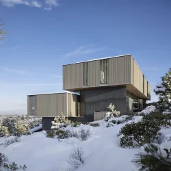 High end residence wrapped in a woodgrain finish.