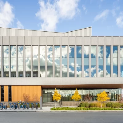 420 Rutherford features modern architectural metal walls with textured metal panels on exterior façade